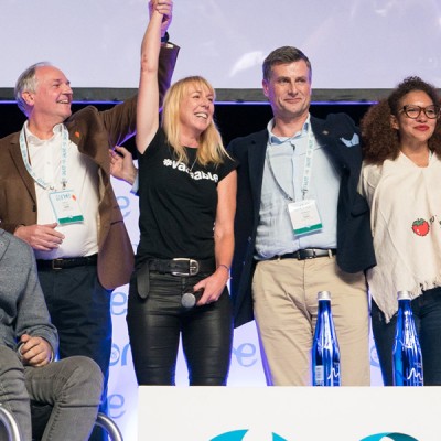 Caroline Casey at the One Young World summit in BogotÃ¡