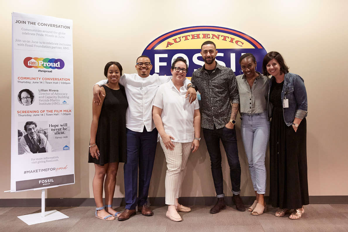 members of Hetrick Martin Institute and Fossil Group pose after Town Hall conversation