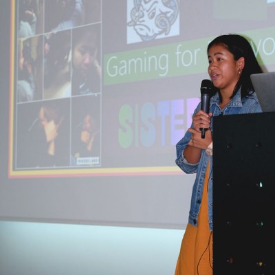 Andy Gonzalez shares her story of coding an original game at an IDG event at Fossil Group in Switzerland