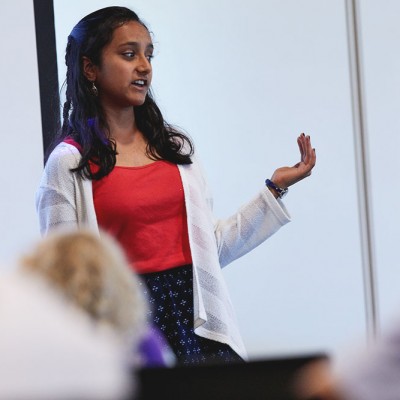 Hari Bhimaraju leads a STEM workshop at an IDG event at Fossil Group in Texas