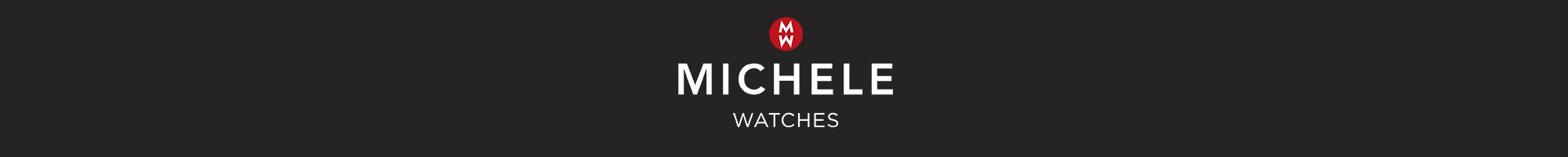 White Michele Watches logo on black digital banner